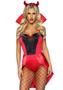 Leg Avenue Devilish Darling Tux And Tails Bodysuit With Stay Up Collar, Pin-on Devil Tail, And Sequin Devil Horn Headband (3 Piece) - Medium - Red